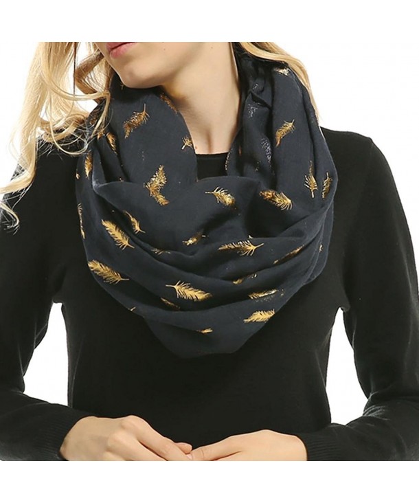 Women Soft Scarf Feather Print Lightweight Shawl Warm Bronzing Neck Wrap Scarves - Navy - C9187WLH6RM