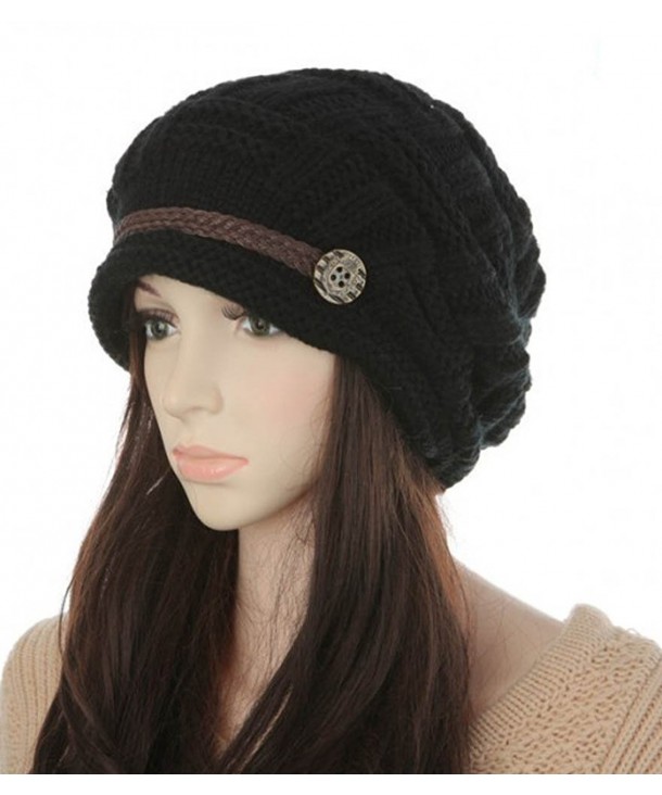 ZOMOY Women Knit Hat Winter Warm Thick Slouchy Cable Knit Hat Snow Ski Caps - Black - CD185N7S74M