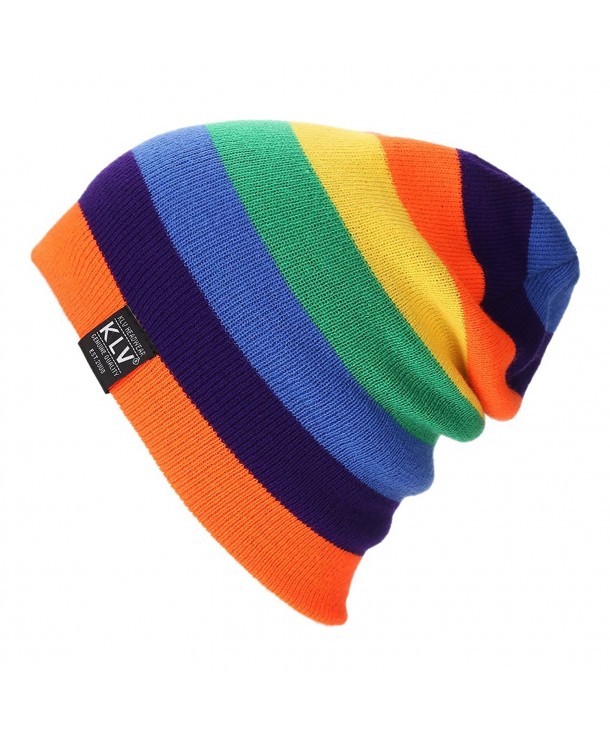 Feamos Slouchy Baggy Beanie Knit Colorful Hats Warm Rainbow Cap Oversized Unisex - Orange - CY12LP87GNB
