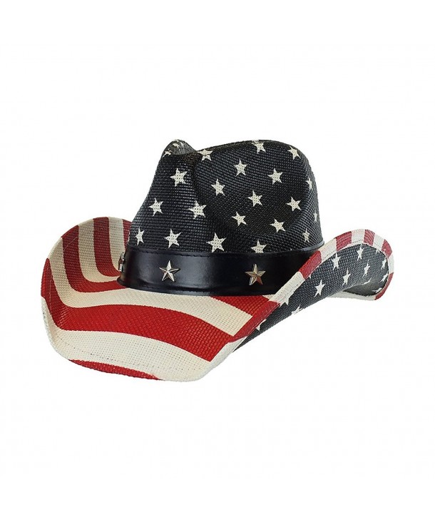 Men's Vintage Tea-Stained USA American Flag Cowboy Hat w/ Western Shape-It Brim - Premium Stars & Stripes - CR184DHYXRE