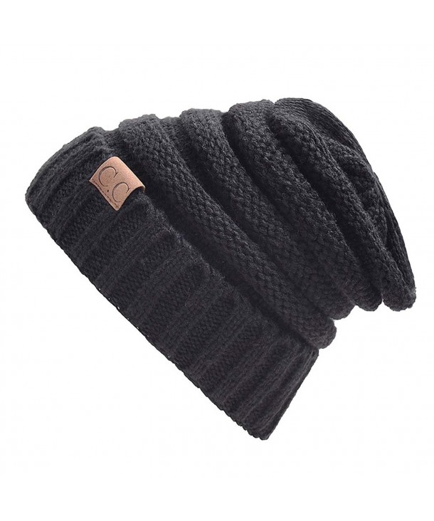 Yuns Women's Knit Beanie Cap Hat CC Soft Warm Winter Hat - Black - C91883TCYH5