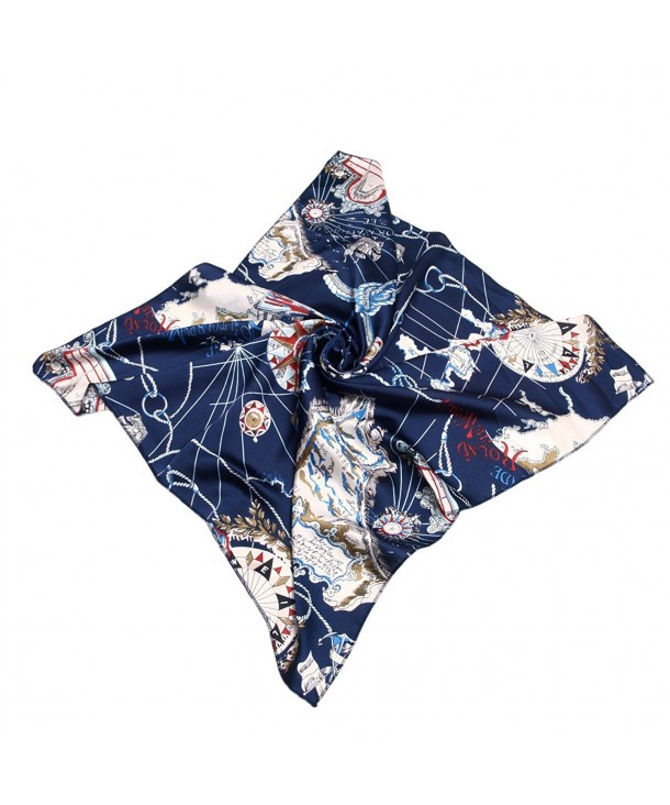 IvyFlair Silk Feel Feather Floral Map Assorted Prints Square Scarf 28" - Maps Blue - C812KH663A3