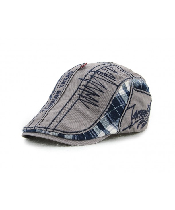 Unisex Letters Embroidery Plaid Beret Hat Casquette Flat Visor Newsboy Cap - Grey - C21884LD4CM