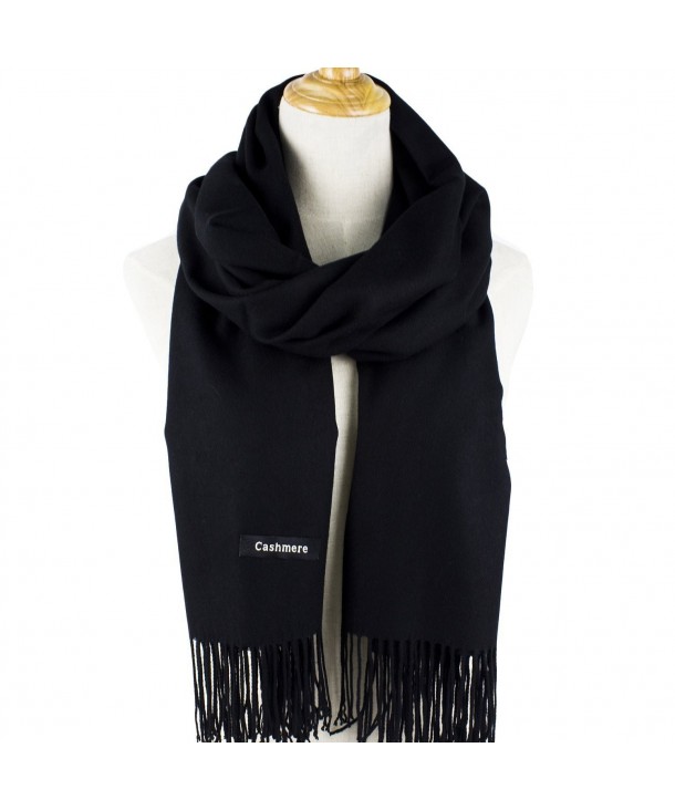 Womens Soft Large Cashmere Feel Classic Shawls Wraps Light Scarf - Black - C1189XWL3CZ
