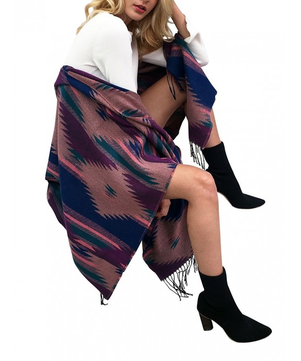 Glamaker Women's Casual Tassels Wrap Shawl Scarves Knitted Pashminas Cardigan Purple - CT184UASUW0