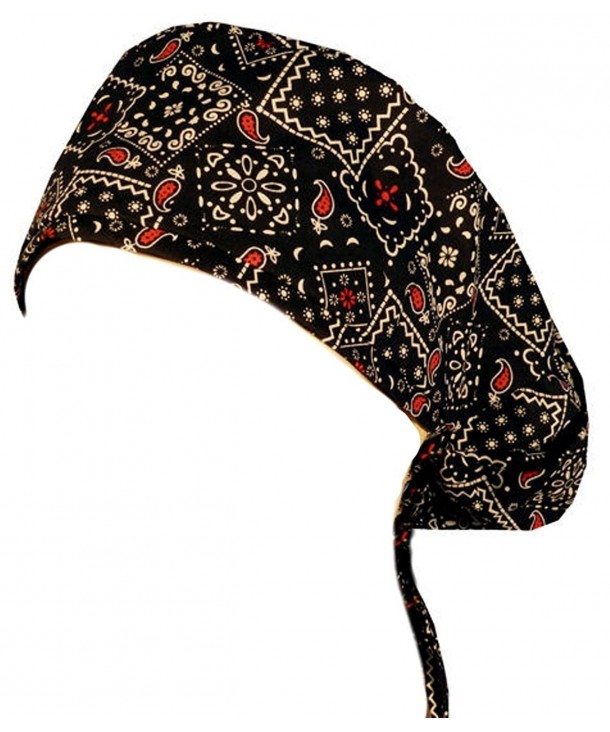 Big Hair Women's Medical Scrub Caps - Blazing Bandana Black & Red - CP12ELD1QZB