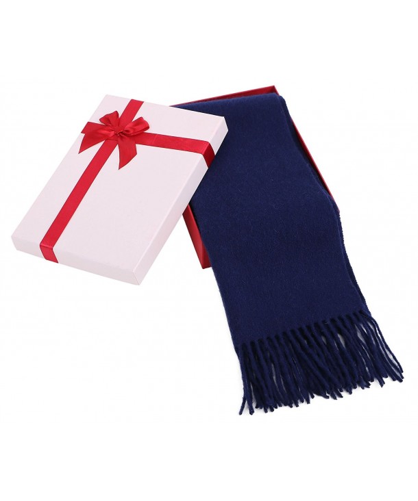 Women's Winter Cashmere Scarf w/ Gift Box- 64" x 11.5" - Solid Cobalt Blue-34 - C4185W5SNMI